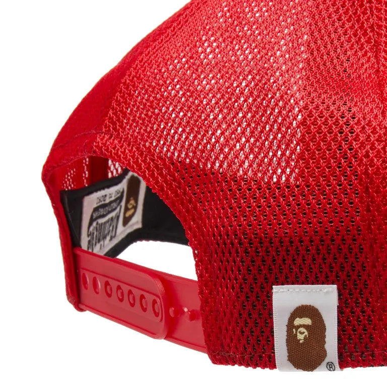 A Bathing Ape Camo NYC Logo Mesh Cap Red