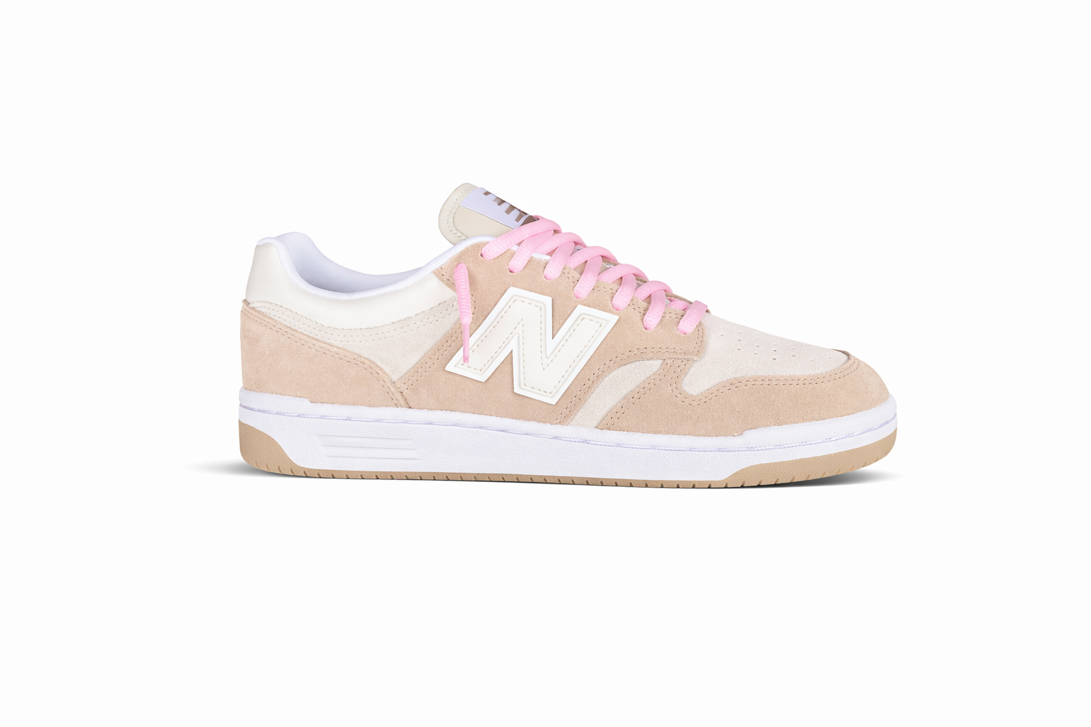 New Balance 480s Pink Suede & Cream Leather Low-Top Sneakers BB480 Sneakers in Pink/Grey/White | Little Burgundy main image 3