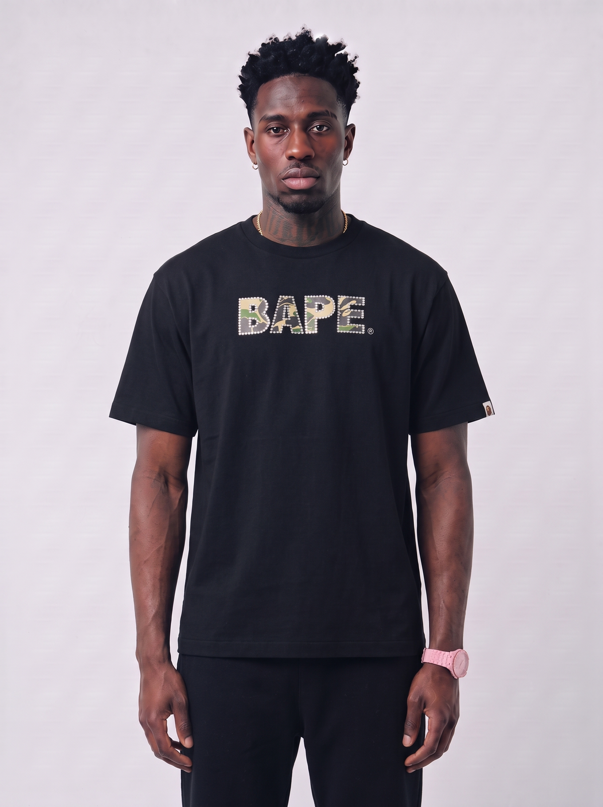 BAPE Rhinestone Logo Tee Black