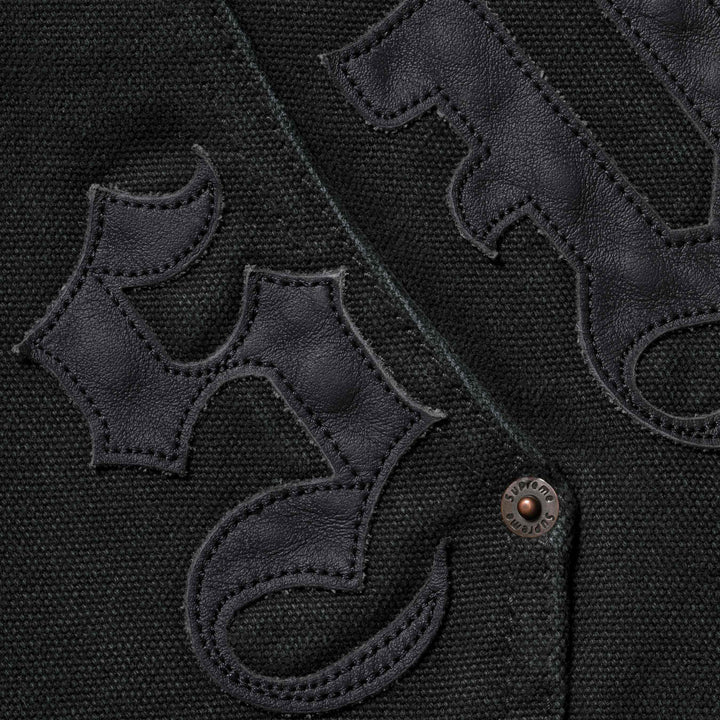 Supreme Leather Applique Hooded Work Jacket Black