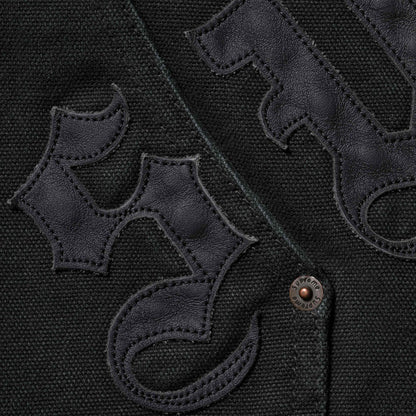 Supreme Leather Applique Hooded Work Jacket Black