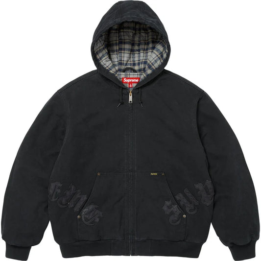 Supreme Leather Applique Hooded Work Jacket Black