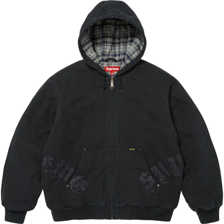 Supreme Leather Applique Hooded Work Jacket Black