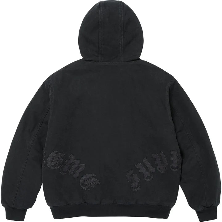 Supreme Leather Applique Hooded Work Jacket Black