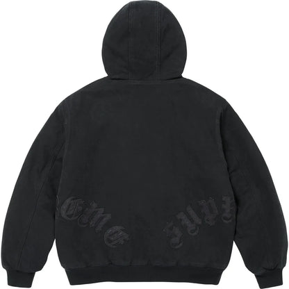 Supreme Leather Applique Hooded Work Jacket Black