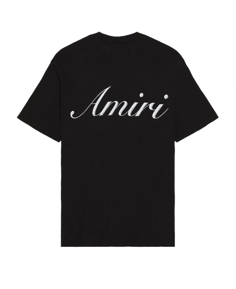 Amiri Logo Script Tee Black White