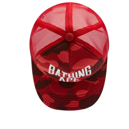 A Bathing Ape Camo NYC Logo Mesh Cap Red