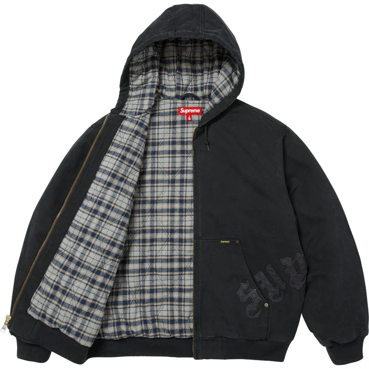 Supreme Leather Applique Hooded Work Jacket Black