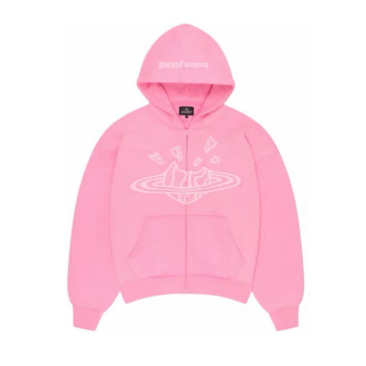 Broken Planet Zip Up Hoodie Candy Pink