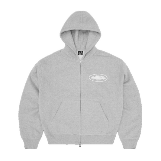 Corteiz Island Puff Print Zip Hoodie Heather Grey